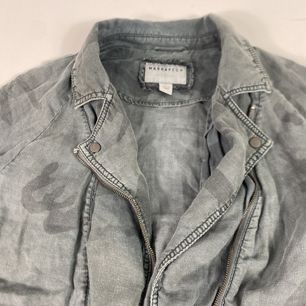 Marrakech Jacket Womens Medium Gray Linen‎ Camo Moto Zip Pockets Anthropolegie